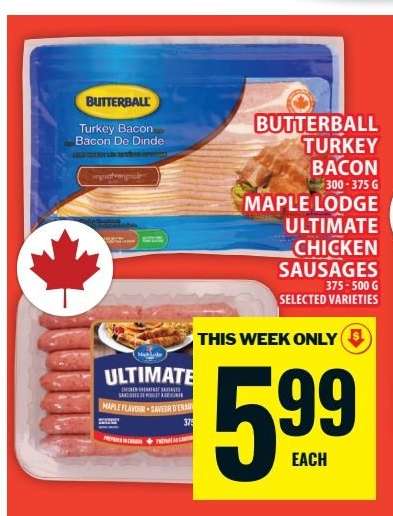 Butterball Turkey Bacon / Maple Lodge Ultimate Chicken Sausages