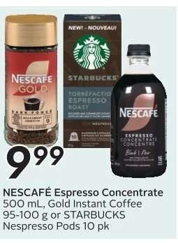 NESCAFÉ Espresso Concentrate, Gold Instant Coffee, or STARBUCKS Nespresso Pods