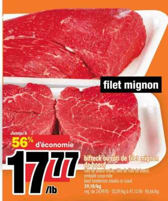 bifteck ou rôti de filet mignon de boeuf