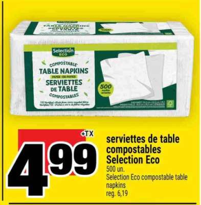 SERVIETTES DE TABLE COMPOSTABLES SELECTION, ECO