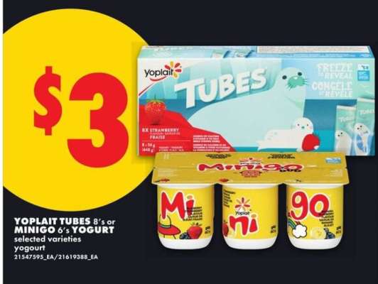 Yoplait Tubes 8's or Minigo 6's Yogurt