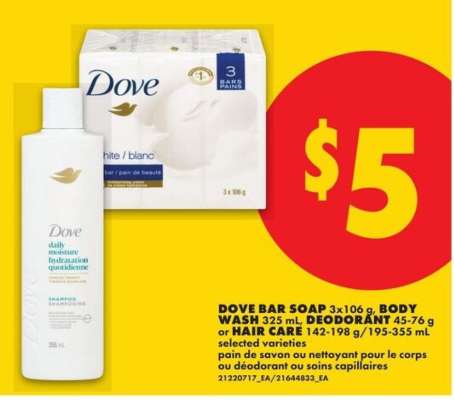 Dove Bar Soap, Body Wash, Deodorant, or Hair Care