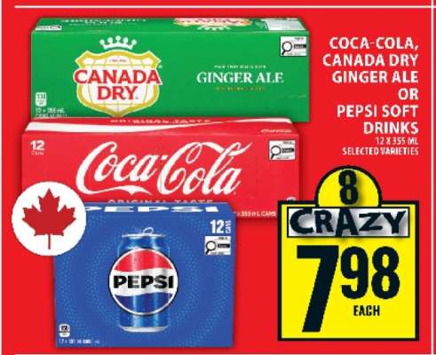 Coca-Cola, Canada Dry Ginger Ale or Pepsi Soft Drinks