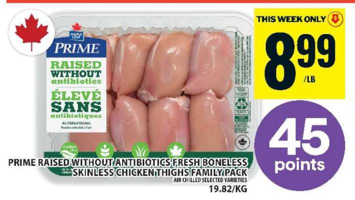 Prime Raised Without Antibiotics Fresh Boneless Skinless Chicken Thighs Family Pack