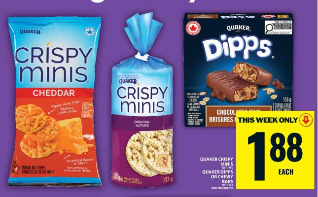Quaker Crispy Minis or Quaker Dipps or Chewy Bars