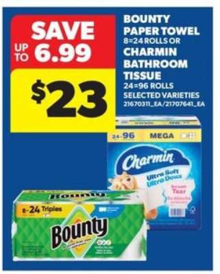 Bounty Paper Towel or Charmin Bathroom Tissue