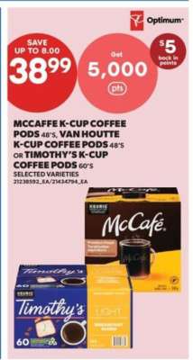 McCaffe, Van Houtte, or Timothy's K-Cup Coffee Pods
