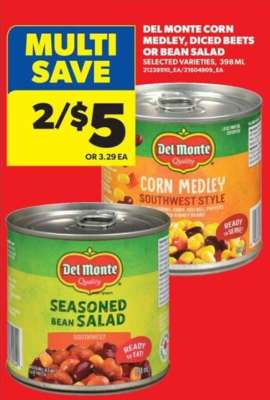 Del Monte Corn Medley, Diced Beets or Bean Salad