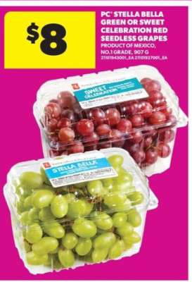 PC Stella Bella Green or Sweet Celebration Red Seedless Grapes