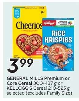 GENERAL MILLS Premium or Core Cereal or KELLOGG'S Cereal