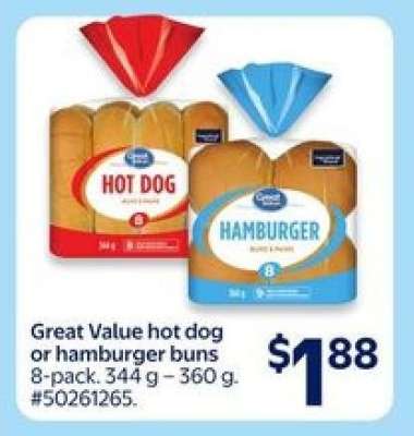 Great Value Hot Dog or Hamburger Buns