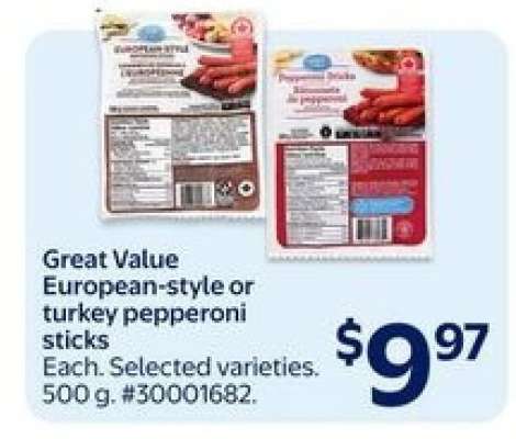 Great Value European Style or Turkey Pepperoni Sticks