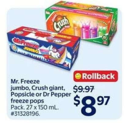 Mr. Freeze Jumbo, Crush Giant, Popsicle or Dr Pepper Freeze Pops