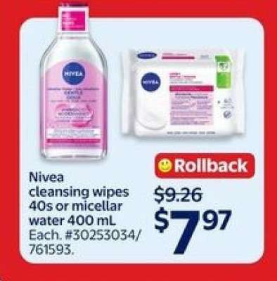Nivea cleansing wipes 40s or micellar water 400 mL