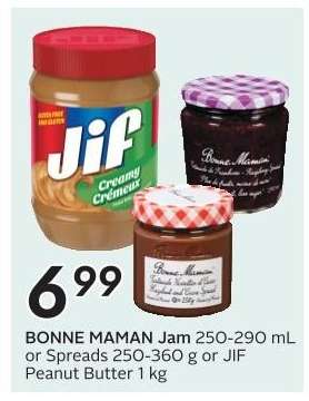 BONNE MAMAN Jam or JIF Peanut Butter