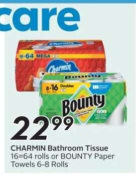 CHARMIN BATHROOM TISSUE or BOUNTY PAPER TOWELS