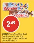 WONDER WHITE or WHOLE WHEAT BREAD