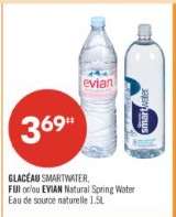 GLACÉAU SMARTWATER, FIJI or/ou EVIAN Natural Spring Water