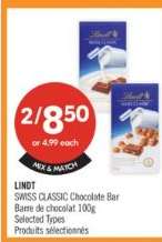 LINDT SWISS CLASSIC CHOCOLATE BAR