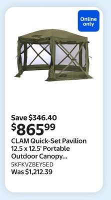 CLAM Quick-Set Pavilion 12.5 x 12.5' Portable Outdoor Canopy