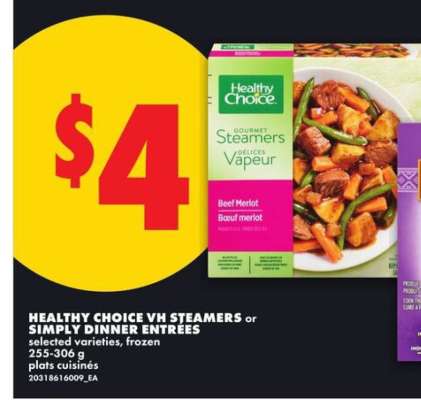 Healthy Choice VH Steamers or Simply Dinner Entrées