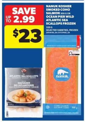 Nanuk Kosher Smoked Coho Salmon or Ocean Pier Wild Atlantic Sea Scallops