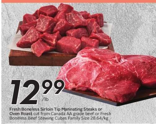 Fresh Boneless Sirloin Tip Marinating Steaks or Oven Roast