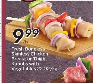 Fresh Boneless Skinless Chicken Breast or Thigh Kabobs with Vegetables
