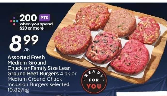 Assorted Fresh Medium Ground Chuck or Family Size Lean Ground Beef Burgers