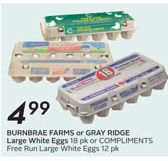 BURNBRAE FARMS or GRAY RIDGE Large White Eggs
