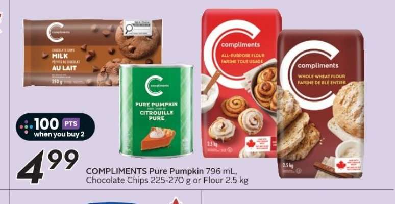 COMPLIMENTS Pure Pumpkin, Chocolate Chips or Flour