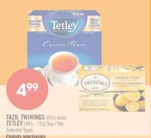 TAZO, TWININGS (20's) or/ou TETLEY (40's - 72's) Tea / Thé