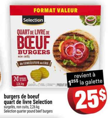 BURGERS DE BOEUF QUART DE LIVRE SELECTION
