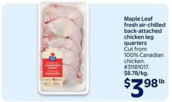 Maple Leaf Fresh Air-Chilled Back Attached Chicken Leg Quarters