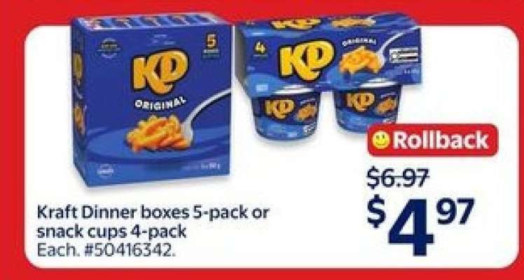 Kraft Dinner boxes 5-pack or snack cups 4-pack