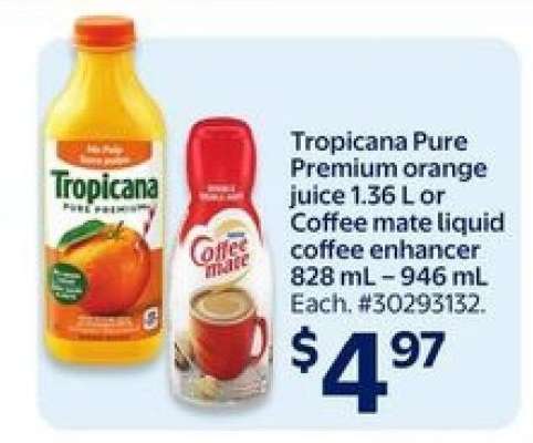 Tropicana Pure Premium orange juice or Coffee mate liquid coffee enhancer