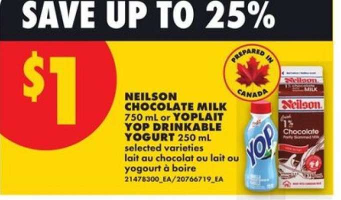 Neilson Chocolate Milk or Yoplait Yop Drinkable Yogurt