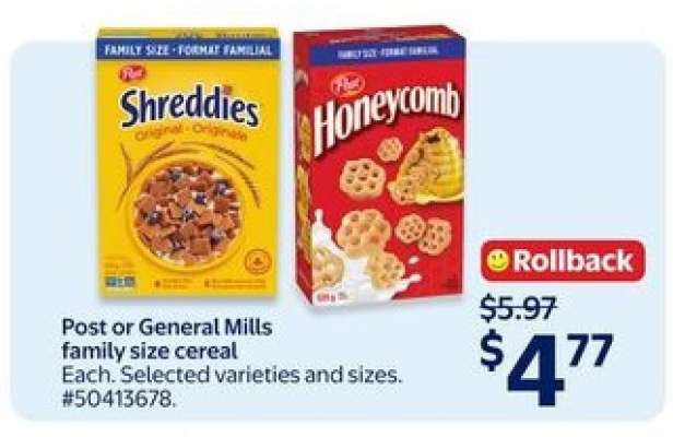 Post or General Mills family size cereal