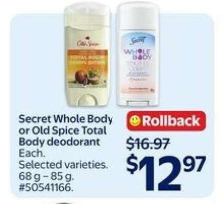 Secret Whole Body or Old Spice Total Body deodorant