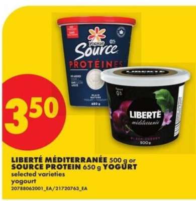 LIBERTÉ MÉDITERRANÉE 500 g or SOURCE PROTEIN 650 g YOGURT