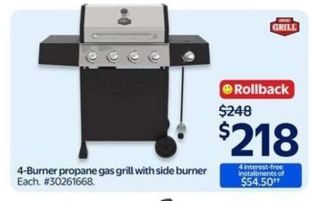 4-Burner Propane Gas Grill with Side Burner