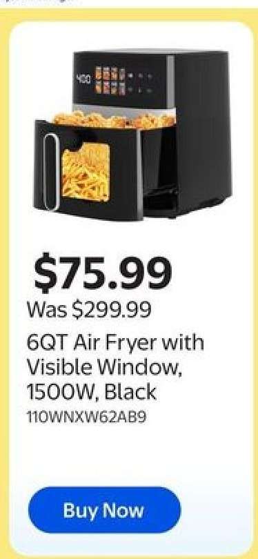 6QT Air Fryer with Visible Window, 1500W, Black