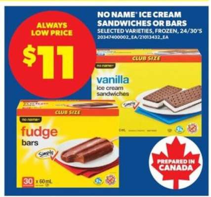 NO NAME ICE CREAM SANDWICHES OR BARS