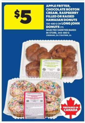 Apple Fritter, Chocolate Boston Cream, Raspberry Filled or Raised Hawaiian Donuts