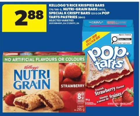 Kellogg's Rice Krispies Bars, Nutri-Grain Bars, Special K Crispy Bars, Pop Tarts Pastries