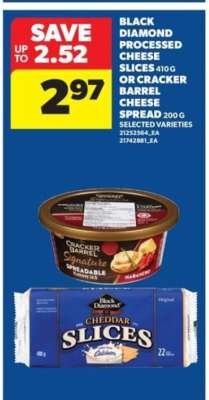 Black Diamond Processed Cheese Slices or Cracker Barrel Cheese Spread