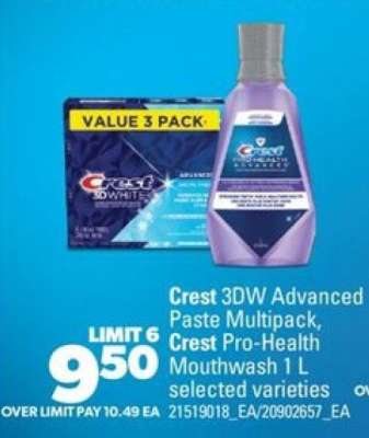 Crest 3DW Advanced Paste Multipack, Crest Pro-Health Mouthwash 1 L