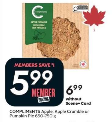 COMPLIMENTS Apple, Apple Crumble or Pumpkin Pie