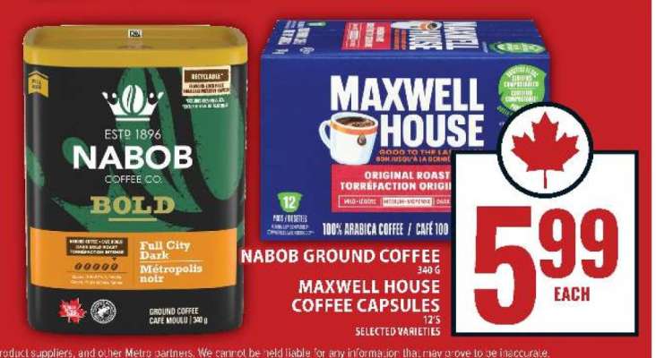 NABOB GROUND COFFEE OR MAXWELL HOUSE COFFEE CAPSULES