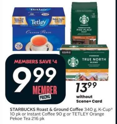 STARBUCKS Roast & Ground Coffee or TETLEY Orange Pekoe Tea